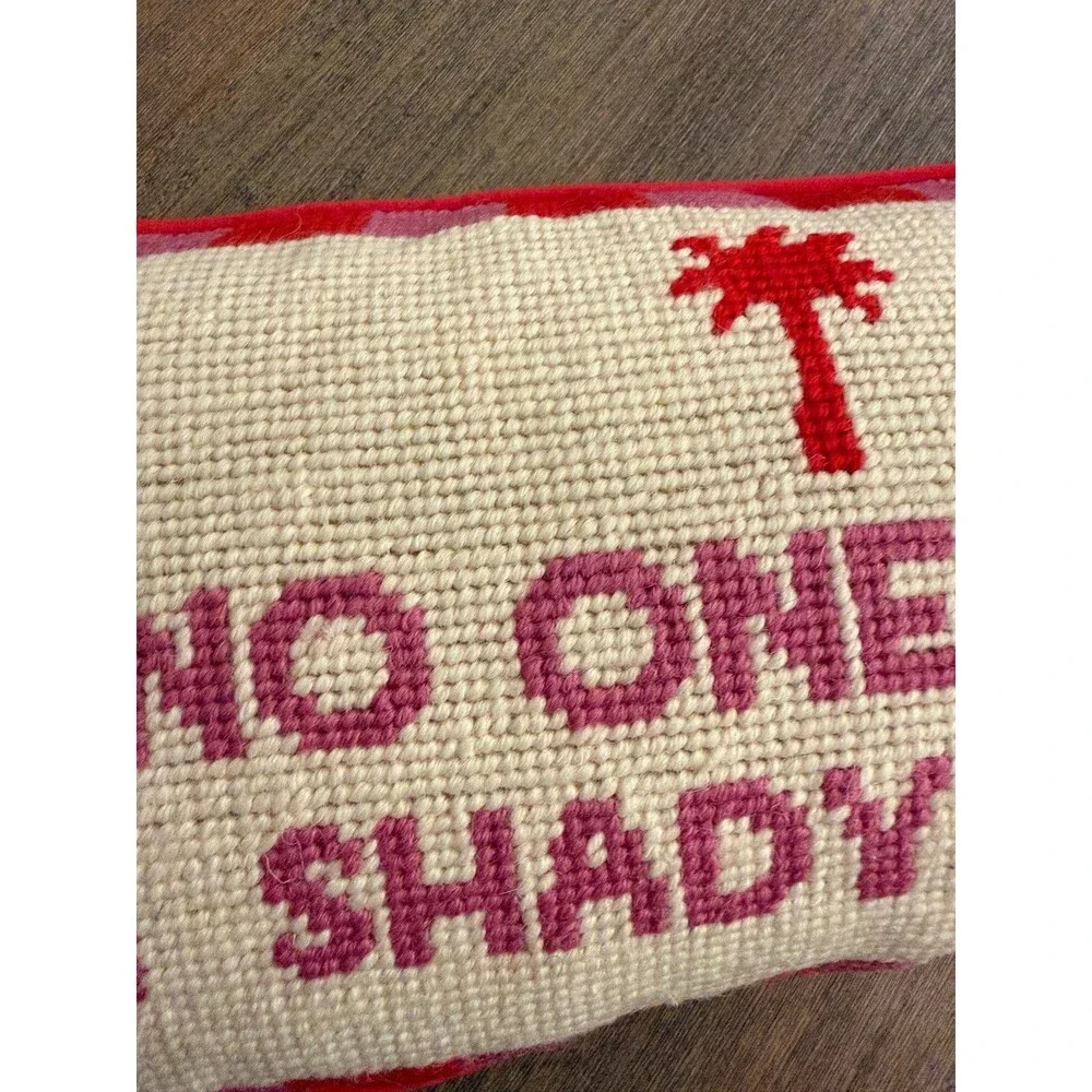 Furbish Studio Needlepoint Lumbar Pillow “No One Likes A Shady Beach” Pink Red